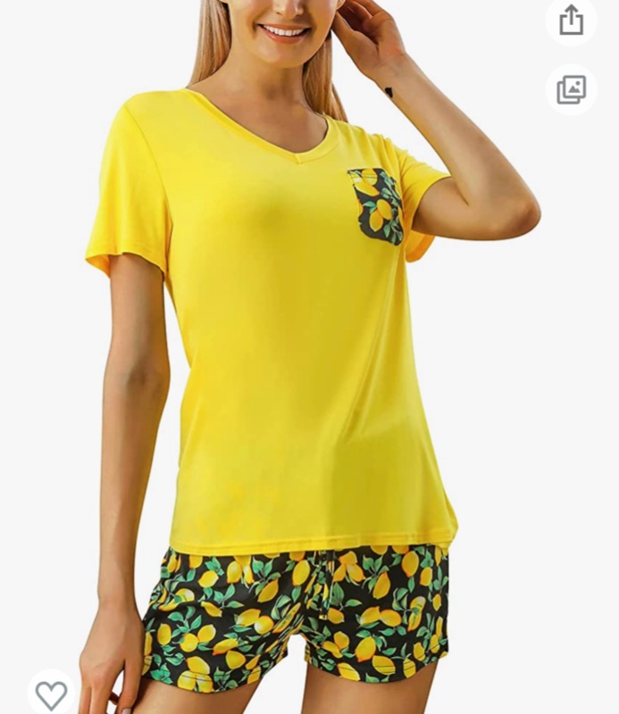 Photo 1 of Chalier Summer Pajamas for Women Sleepwear Short Sleeve Tops O Neck Cotton Women Pajamas Set with Funny Print medium 