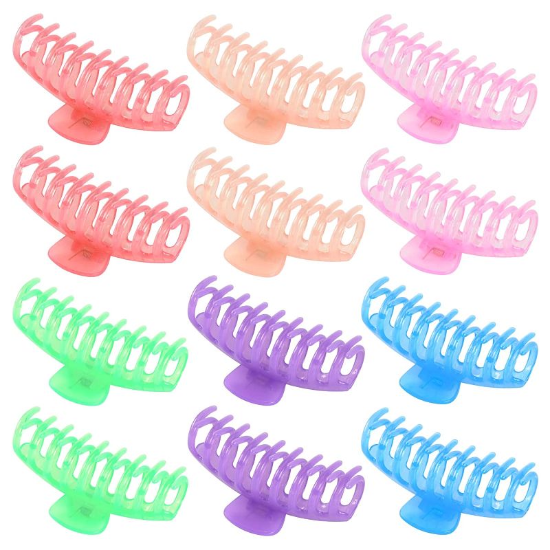 Photo 1 of 3 pack  - Big Hair Clips for Women Large Claw Clips for Thick Thin Hair Jumbo Hair Claw Clips, 4.33'' Nonslip Strong Hold 12 Candy Jelly Colors Hair Clips (6 Colors, 12 Pcs)
 