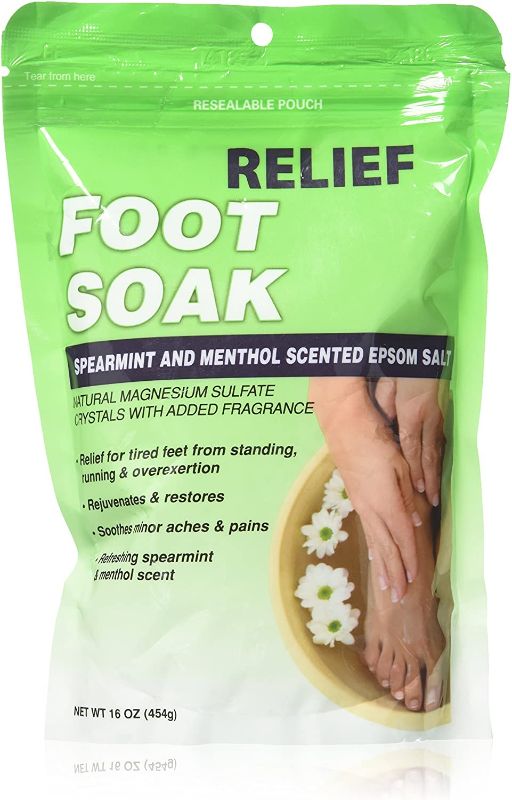 Photo 1 of 2 packs- Relief MD Foot Soak Spearmint & Menthol Epsom Salt, 16 oz
