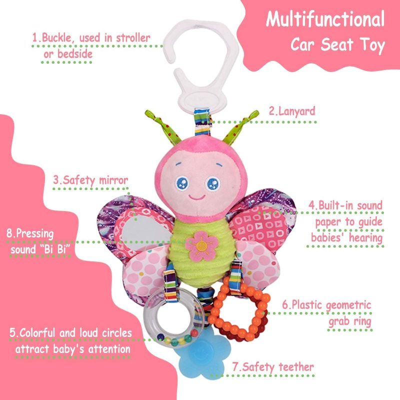 Photo 1 of Car Seat Toys, Baby Toys 3-6 Months, Hanging Baby Toys, Stroller Toys Baby Rattles 0-13 Months for Baby Stroller Colorful Animal Bell Rattle for Infants Sensory Toys Baby Musical Toys Soft Kids Crib