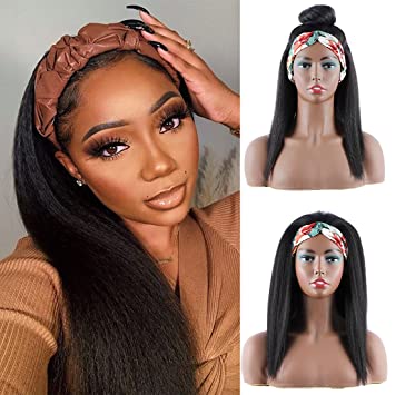 Photo 1 of WECAN Headband Wig Kinky Straight for Women Yaki Wigs 14 inches Synthetic Headbands Wig for Daily Party Use Glueless Natural Looking Easy to Wear (Yaki 14inch)
