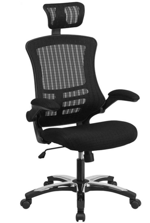 Photo 1 of Flash Furniture High-Back Black Mesh Swivel Ergonomic Executive Office Chair with Flip-Up Arms and Adjustable Headrest
