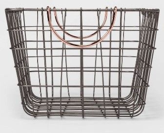 Photo 1 of 16"x11"x8" Wire Basket with Handle Gray/Copper - Threshold™
