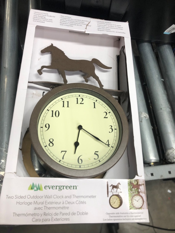 Photo 4 of 2-Sided Outdoor Wall Clock and Thermometer with Horse Icon
