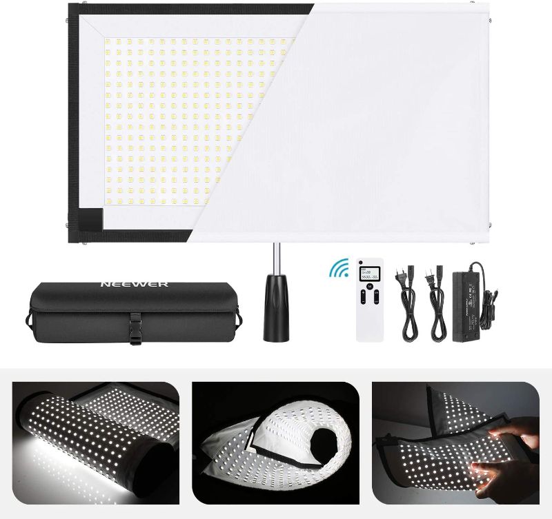 Photo 1 of Neewer Rollable 30x53cm LED Light Panel Mat on Fabric 80W 3800LUX/1m 5600K CRI 90+ 512 LED Light Panel with Handle Grip, Remote Control, Diffuser Cloth, Carry Bag for Traveling Outdoor Photography
