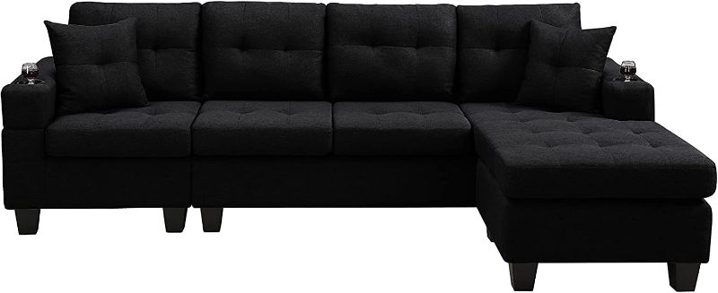 Photo 1 of ** INCOMPLETE BOX 1 OF 2 ONLY **STARTOM 2022 New Modern Sectional Sofa Set for Living Room Bedroom, L Shape 4 Seat Couch w/Cup Holder and Left or Right Reversible Chaise, Black
