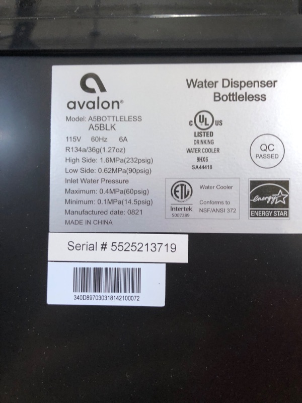 Photo 6 of **DOOR WONT CLOSE**
Avalon A5BLK Self Cleaning Bottleless Water Cooler Dispenser, UL/Energy Star, NSF Certified Filters, Black Stainless Steel, Full Size