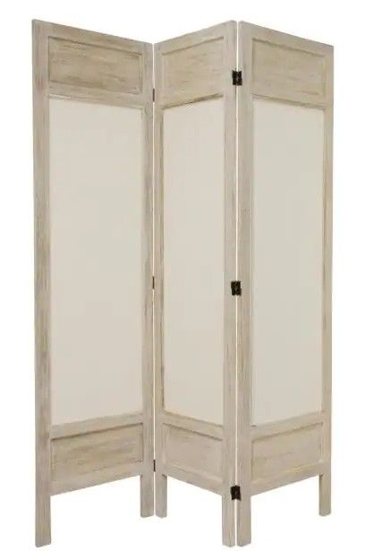 Photo 1 of **MINOR SCUFFS** 5.5 ft. Burnt White Solid Muslin 4-Panel Room Divider
