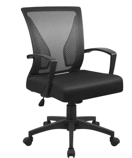 Photo 1 of LACOO Office Black Mid Back Swivel Lumbar Support Desk, Computer Ergonomic Mesh Chair with Armrest