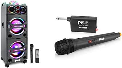 Photo 1 of Pyle Portable Bluetooth PA Speaker System & VHF Wireless Microphone System - Professional Battery Operated Handheld Dynamic Unidirectional Cordless Microphone Transmitter Set W/ Adapter Receiver