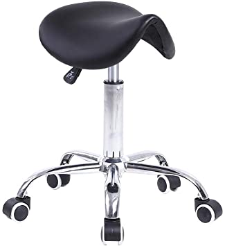 Photo 1 of KKTONER Rolling Saddle Stool PU Leather Swivel Adjustable Rolling Stool with Wheels Salon Chair Black
