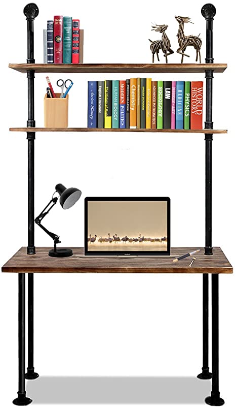 Photo 1 of **parts only **79-inch Industrial Laptop Desk Solid Wood Computer Desk Wall Pipe Desk with Shelves Computer Table for Home Office (L:40 inch)
