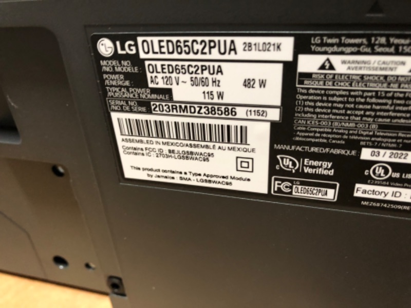Photo 1 of LG 65-Inch Class OLED evo C2 Series Alexa Built-in 4K Smart TV (3840 x 2160), 120Hz Refresh Rate, AI-Powered 4K, Dolby Cinema, WiSA Ready, Cloud Gaming (OLED65C2PUA, 2022)