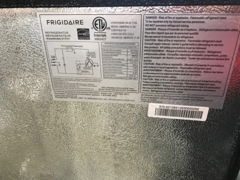 Photo 4 of **DAMAGED* MISSING PARTS* Frigidaire EFR341, 3.2 cu ft 2 Door Fridge and Freezer, Platinum Series, Stainless Steel, Double
