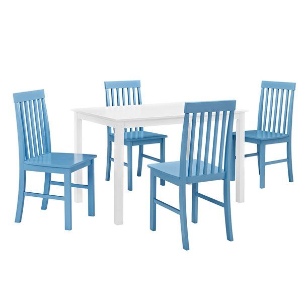 Photo 1 of **MISSING PARTS*MINOR DAMAGE* Walker Edison Modern 5-Piece Dining Set - White / Powder Blue
