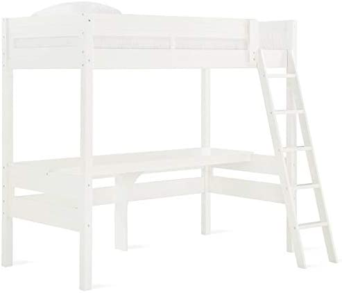 Photo 1 of **Missing Parts* Minor Damage* Dorel Living Harlan Wood Loft Bed with Ladder and Guard Rail - Twin (White)
