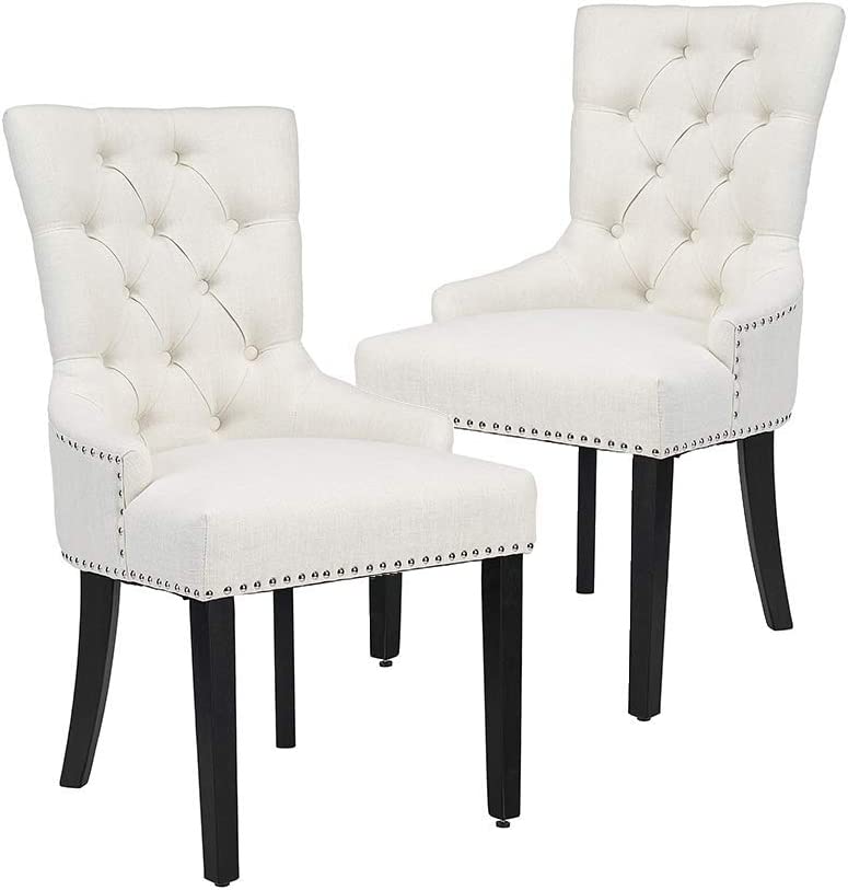 Photo 1 of **MISSING HARDWARE**MINOR DAMAGE**  CangLong Modern Elegant Button-Tufted Upholstered Fabric With Nailhead Trim Dining Side Chair for Dining Room Accent Chair for Bedroom, Set of 2, Beige
