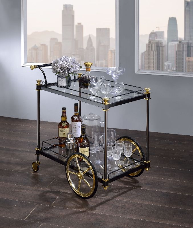 Photo 1 of **MISSING HARDWARE** Acme Cyrus Metal Frame Serving Cart in Clear Glass Multiple Colors
