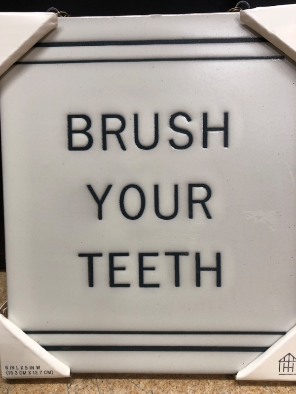 Photo 1 of "Brush Your Teeth" Stoneware Wall Sign Blue/Cream - Hearth & Hand™ with Magnolia X 2