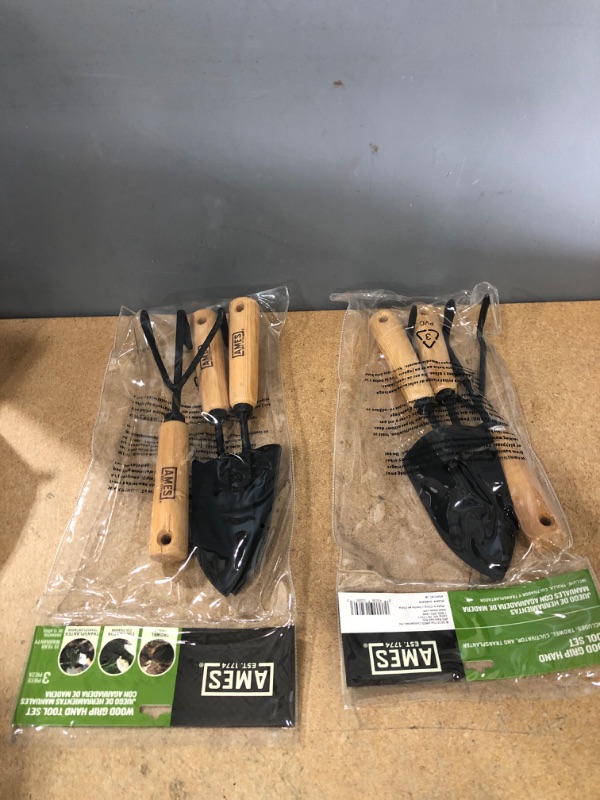 Photo 2 of 2 Sets of 3-Piece Wood Handle Trowel, Cultivator, and Transplanter Garden Tool Set