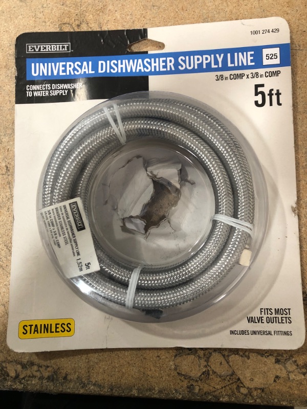 Photo 2 of 3/8 in. x 3/8 in. x 60 in. Stainless Steel Universal Dishwasher Supply Line *Does not contain hardware accessories*