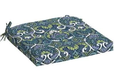 Photo 1 of 19 in x 18 in Sapphire Aurora Blue Damask Rectangle Outdoor Seat Pad