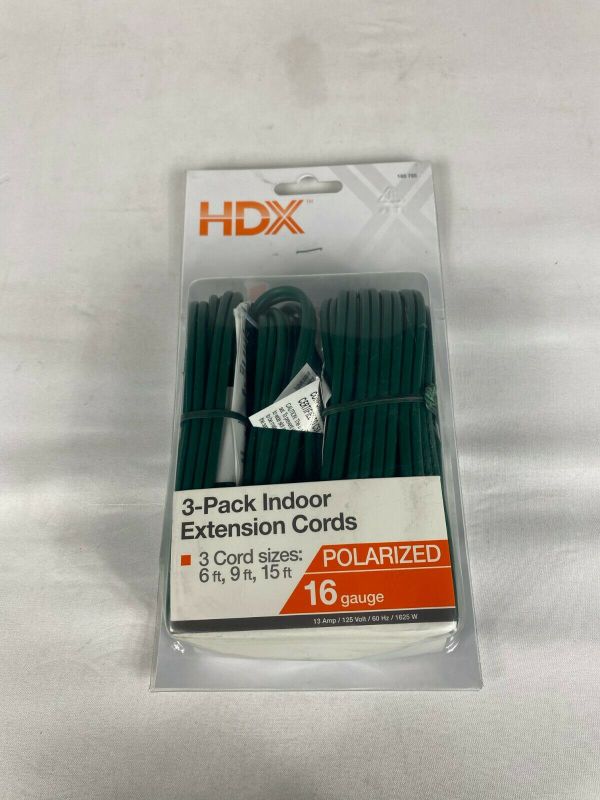 Photo 1 of  HDX 3-Pack Indoor Extension Cords 16 Gauge Polarized 6ft, 9ft, 15ft
