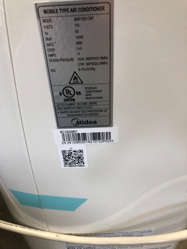 Photo 5 of **MINOR DAMAGE FROM SHIPPING** Midea MAP10S1CWT 3-in-1 Portable Air Conditioner, Dehumidifier, Fan, for Rooms up to 200 Sq Ft Enabled, 10,000 BTU DOE (5,800 BTU SACC) Control with R
