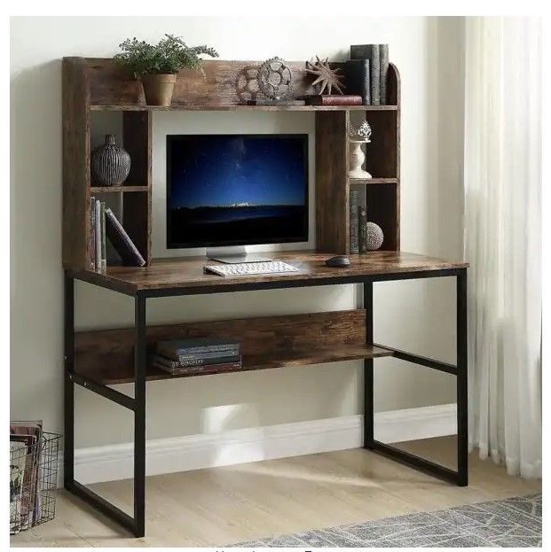 Photo 1 of 
Magic Home
47.2 in. Retangular Rustic Brown Wood Home Office Computer Writing Desk with Storage