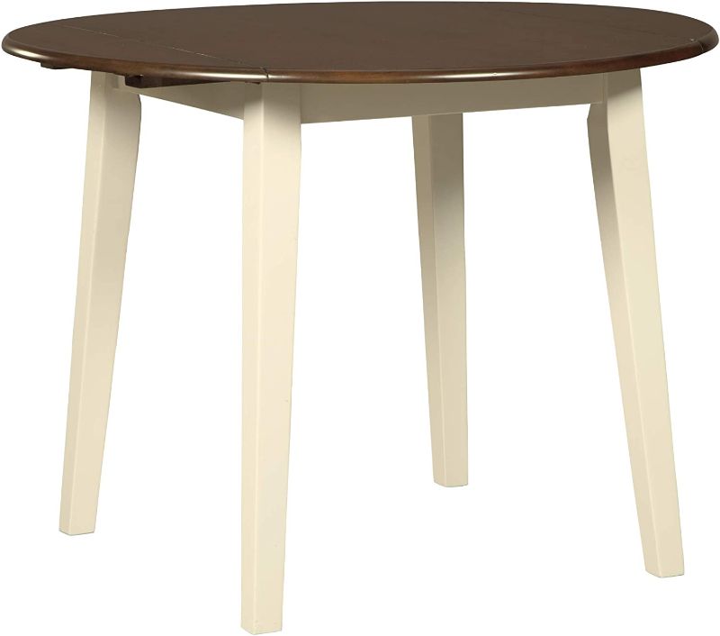 Photo 1 of ***INCOMPLETE** Signature Design by Ashley Woodanville Cottage 40" Round Drop Leaf Dining Table, Cream & Brown
