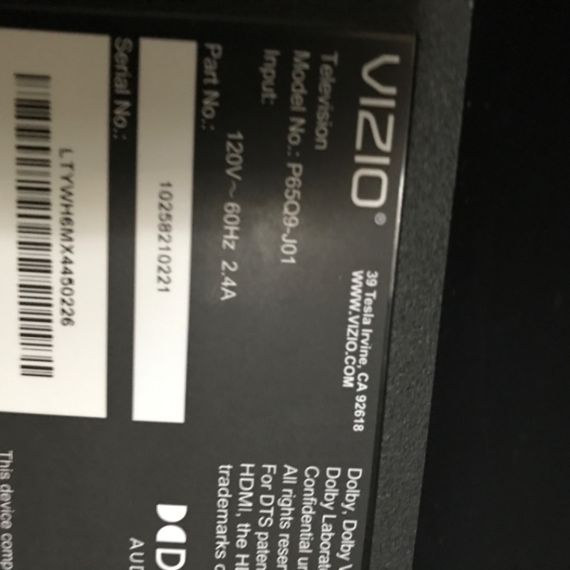 Photo 3 of ** SCREEN NOT CRACKED DOES NOT POWER ON***VIZIO 65-Inch P-Series 4K QLED HDR Smart TV w/Voice Remote, Dolby Vision, 4K 120Hz Gaming, Alexa Compatibility, P65Q9-J01, 2021 Model
