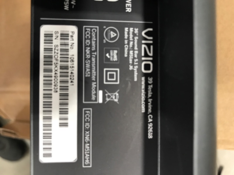 Photo 1 of VIZIO M-Series 5.1 Premium Sound Bar with Dolby Atmos, DTS:X, Bluetooth, Wireless Subwoofer, Voice Assistant Compatible, Includes Remote Control - M51ax-J6
