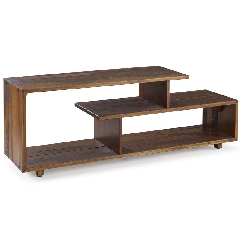 Photo 1 of 60 Inch Rustic Solid Wood Asymmetrical TV Stand Console in Amber
