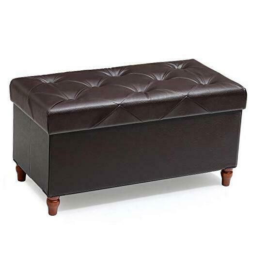 Photo 1 of 2021 Upgraded 30 Inches Folding Storage Ottoman with Non-Skid Wooden Brown
