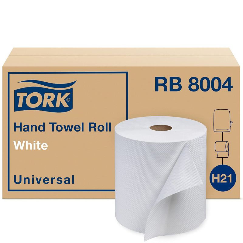 Photo 1 of Tork Hand Towel Roll, White, Advanced, H21, Soft, Disposable, 100% Recycled, Absorbent, 1-Ply, 12 x 800 ft, RB8004
