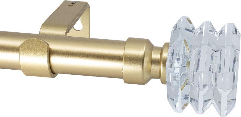 Photo 1 of MERIVILLE Lione 1-Inch Diameter Single Window Treatment Curtain Rod, Crystal Finial (28"-48", Royal Gold)
