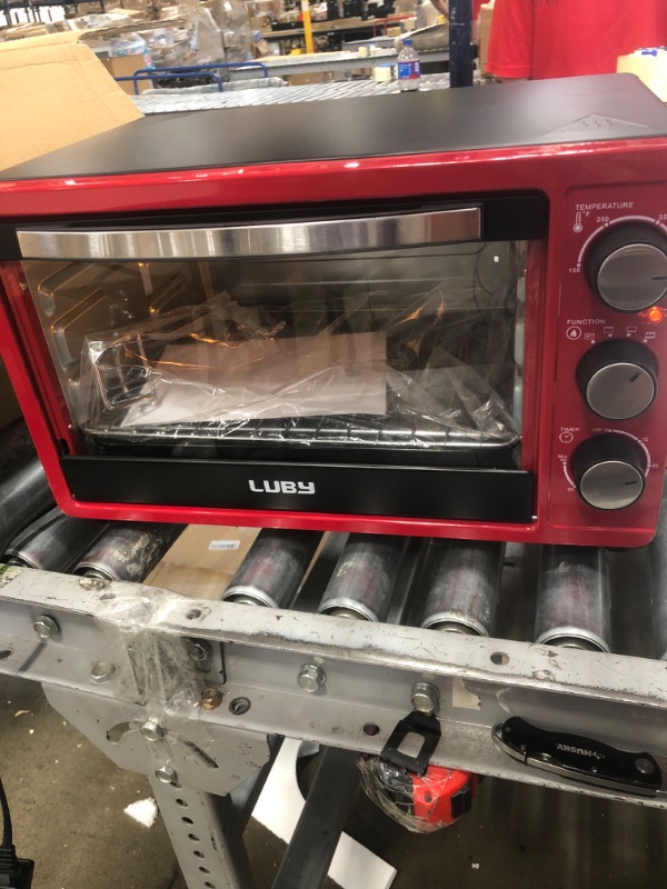 Photo 2 of LUBY Convection Toaster Oven with Timer, Toast, Broil Settings, Includes Baking Pan, Rack and Crumb Tray, 6-Slice, Red
