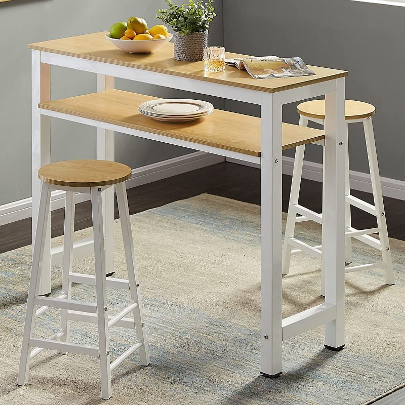 Photo 1 of 3 Piece Pub Dining Set - 39" Bar Height Table with 2 Round Stools, Modern Breakfast Bar Table Set Dining Room Table Set for Kitchen Bistro Living Room Nook
