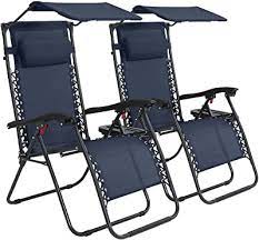 Photo 1 of **ONE BENT** **SET OF 2**ABCCANOPY Zero Gravity Adjustable Reclining Patio Chair Lounge Chair with Removable Pillow and Cup Holder Tray, (Navy Blue)
