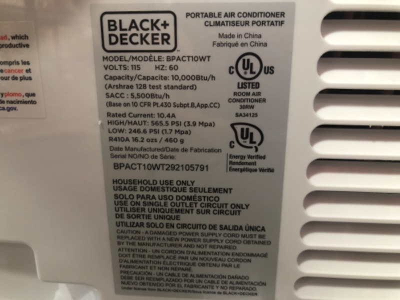 Photo 4 of BLACK & DECKER BPACT10WT Portable Air Conditioner,10000 Btu
