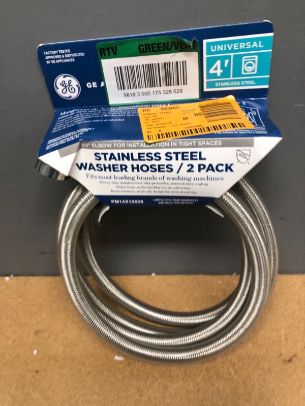 Photo 2 of 4 ft. Universal Stainless Steel Washer Hoses with 90 degree Elbow (2-Pack)