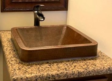 Photo 1 of 17"X14" RECTANGULAR HAMMERED APRON  COPPER SINK, 6" DEPTH