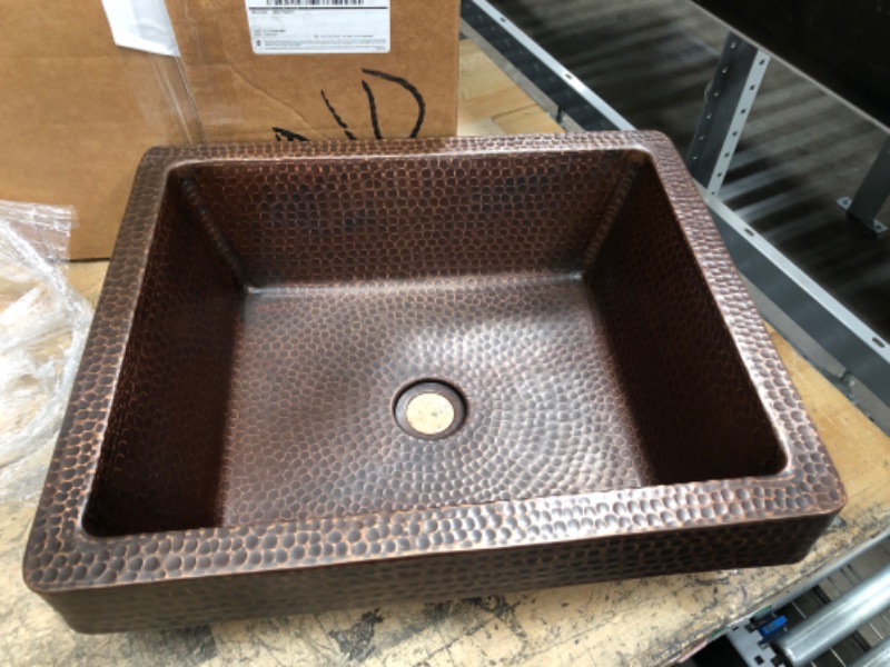 Photo 2 of 17"X14" RECTANGULAR HAMMERED APRON  COPPER SINK, 6" DEPTH