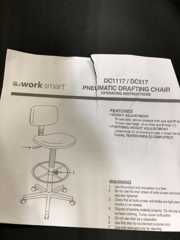 Photo 2 of Worksmart - DC Series Vinyl & Molded Foam Drafting Chair - Black