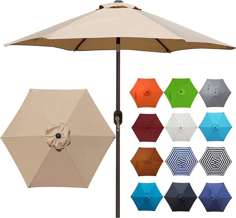 Photo 1 of Blissun 7.5 ft Patio Umbrella, Yard Umbrella Push Button Tilt Crank (Tan)