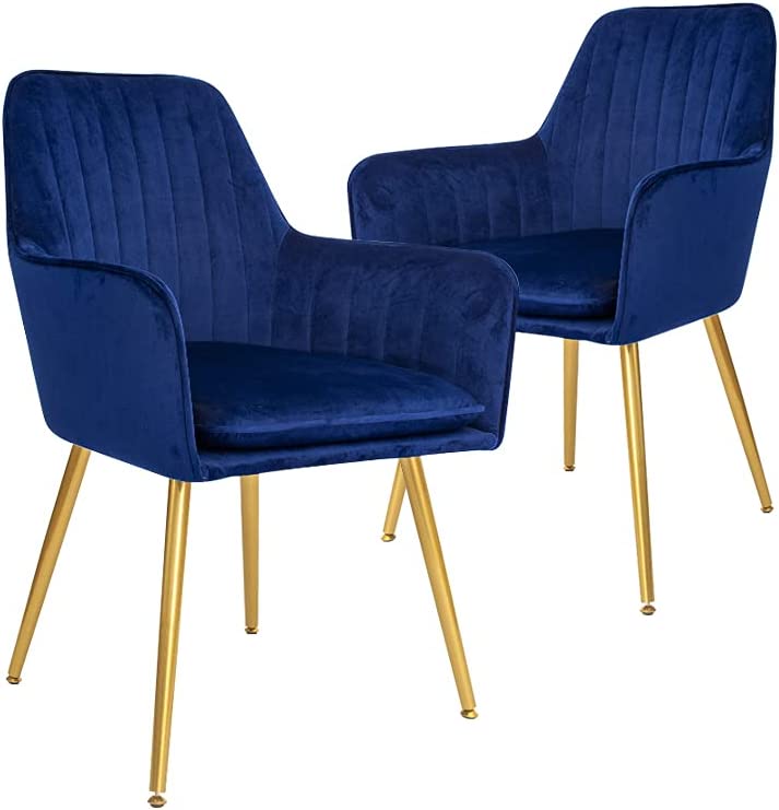 Photo 1 of CangLong Furniture Modern Living Dining Room Accent Arm Chairs Club Guest with Gold Metal Legs, Set of 2, Navy Blue