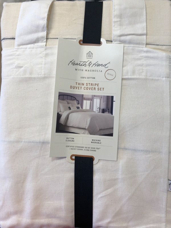 Photo 2 of 3pc Thin Stripe Duvet & Sham Set Sour Cream/Railroad Gray - Hearth & Hand™ with Magnolia
