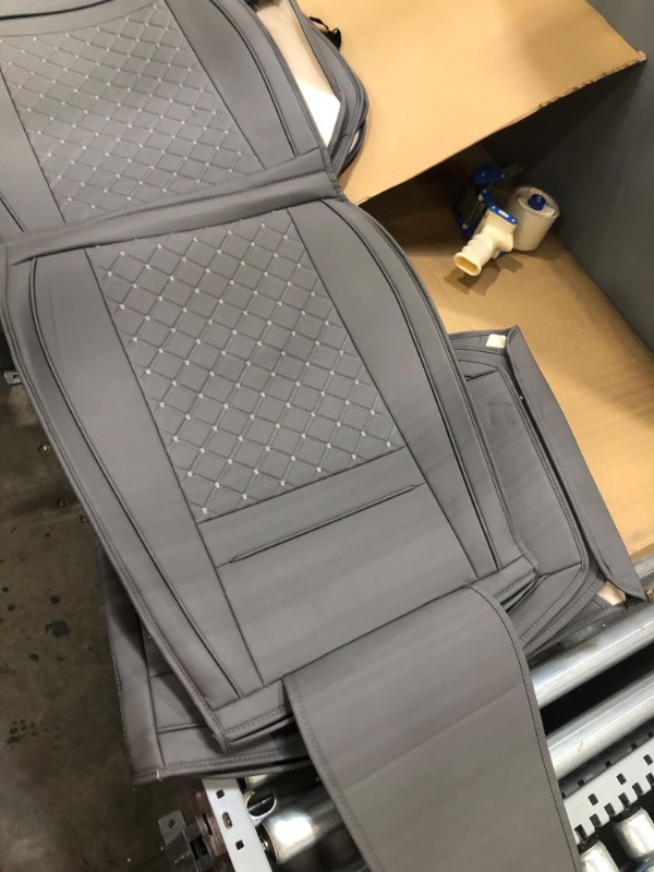 Photo 2 of *NOT exact stock photo, use for reference* 
Wekar WK-002 Leather Car Seat Covers Full Set for 5 Seats, Premium Leather Automotive Seat Covers with Embossed Pattern, Leather Car Seat Covers Universal Fit for Most A and B Grade Cars, Grey
