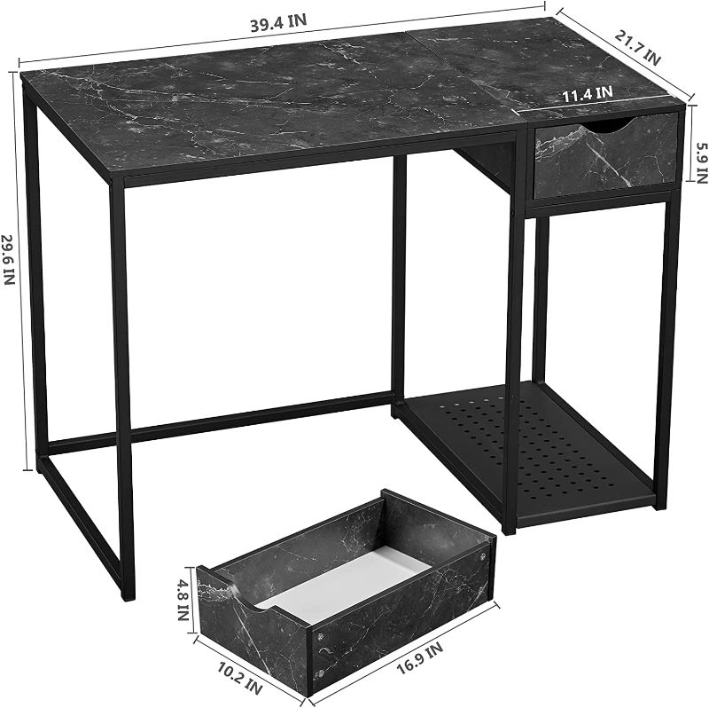 Photo 1 of Home Office Computer Desk with Drawers,40 Inch Study Writing Table, Modern Simple Style PC Desk, Space Saving, Easy to Assemble, for Small Space Bedroom,(Black Marble Pattern)
