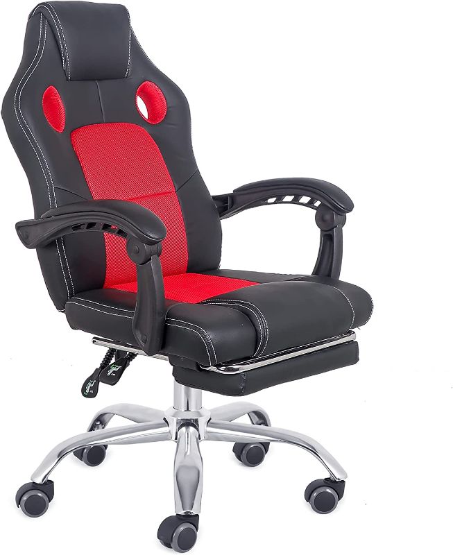 Photo 1 of COMFTY Gaming Chair & Fold-Away Footrest, Computer Chair With High Back And Hinged Armrests, Reclining Game Chair With Footrest, Black/Red (?27.5"D x 23"W x 44.8"H)
